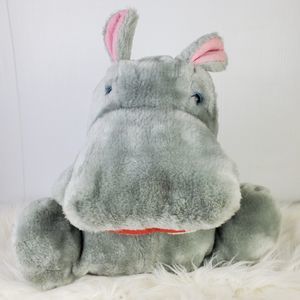 Vintage 1978 Anya Gray Pink Hippo Hippopotamus Hand Puppet Plush 15"